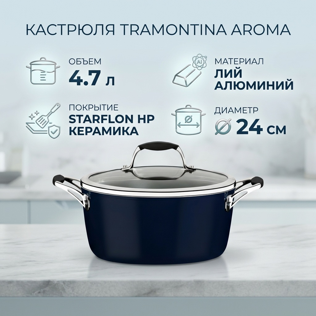 Кастрюля 4.7 л, Tramontina DC AROMA 20880/124 алюминий