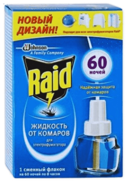 Жидкость RAID 60 ночей жидкость для фумигатора против комаров Европа 36 мл 100 г