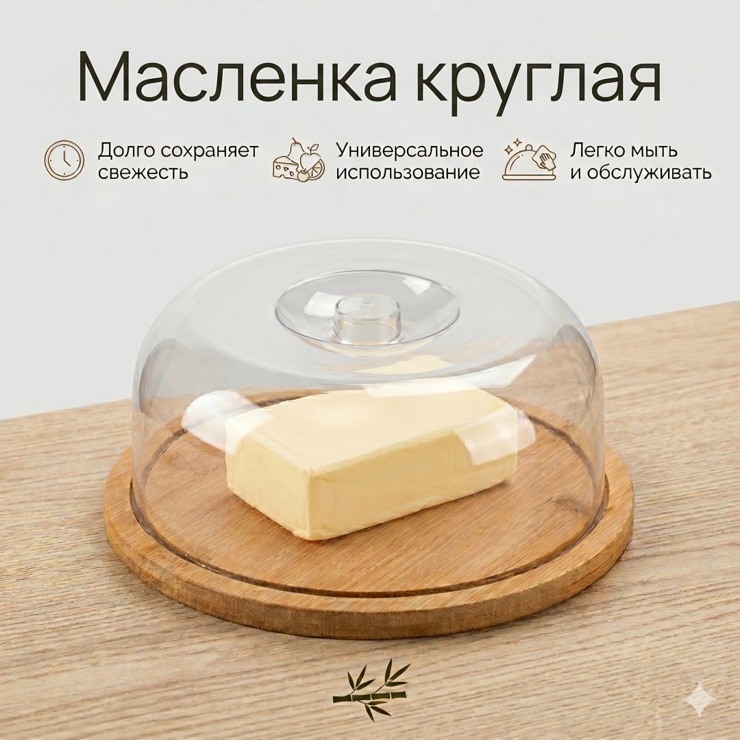 Масленка 6922832723749 круглая 1 шт, бамбук, полипропилен