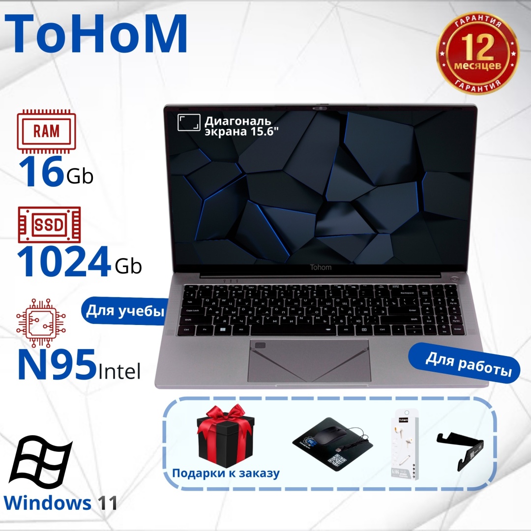 Ноутбук Tohom TK-E159 15.6" / 16 Гб / SSD 1024 Гб / Win 11 / E159-0418