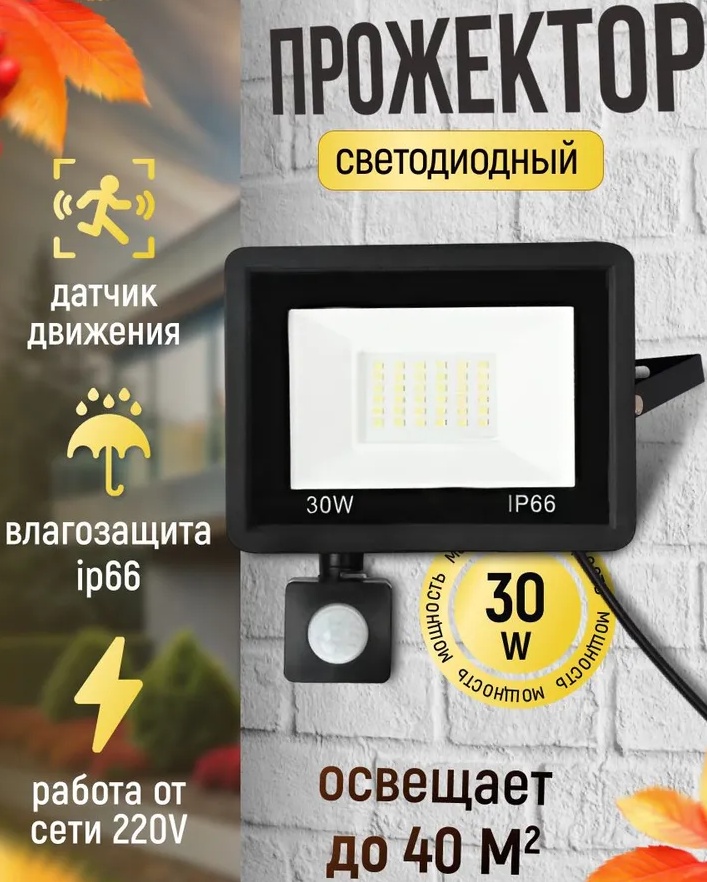 Прожектор на кронштейне 30 Вт, холодный белый