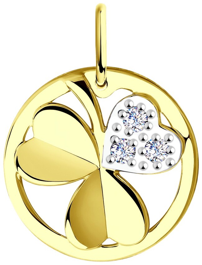 Подвеска Diamant 4408549 Клевер вес 1.24 г золото, фианит