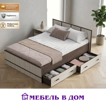 Кровать Мебель в Дом Сакура полутораспальная, 140x200 см (без матраса, без подъёмного механизма) коричневый, бежевый