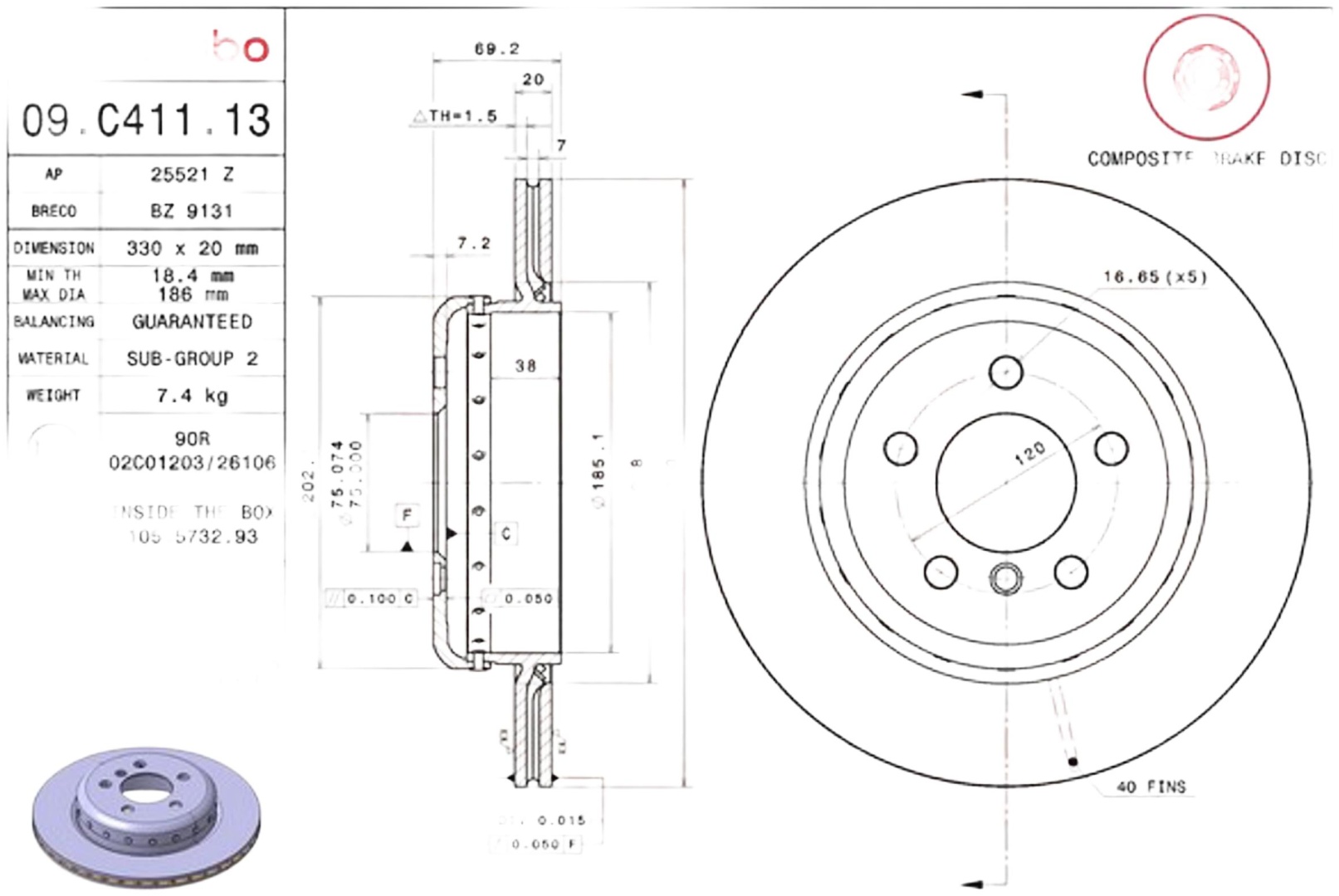 Диски Brembo задние 09C41113