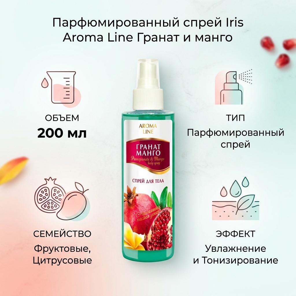 Iris cosmetic Aroma Line Гранат и манго парфюмированный спрей 200 мл, для женщин