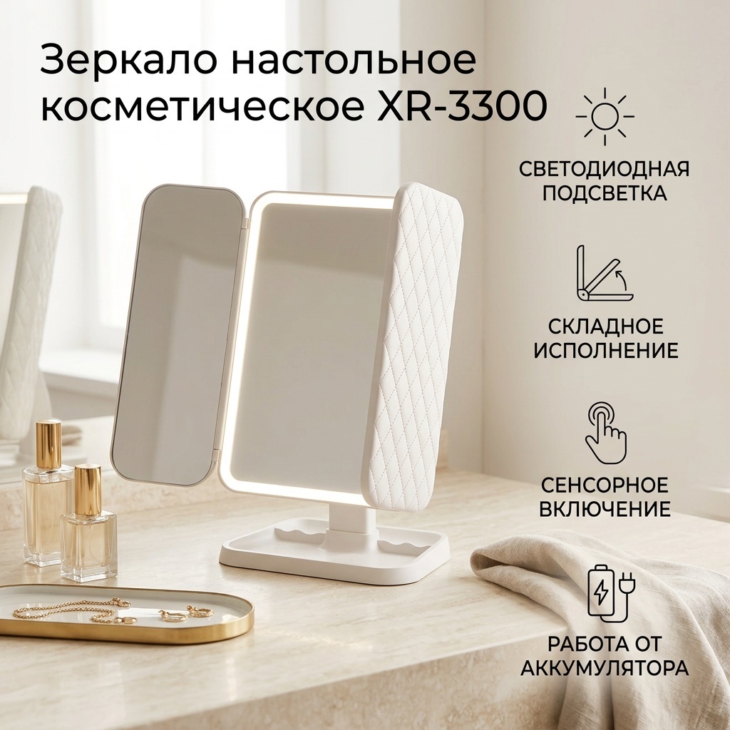 Зеркало настольное косметическое Зеркало для макияжа XR-3300, с подсветкой 25192 см