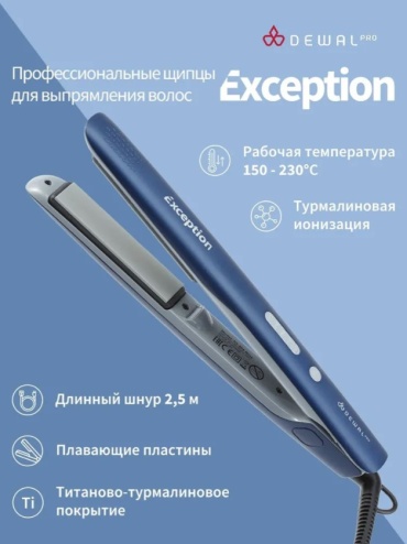 Dewal Щипцы для выпрямления волос DEWAL Exception 23х87 мм,с терморег.,титан+турмалин 40 Вт 03-405Blue утюжок