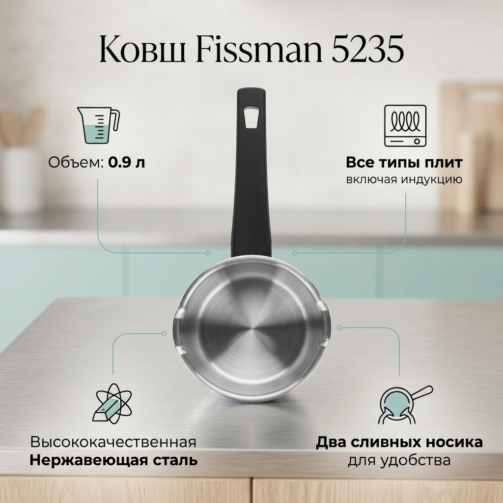 Ковш 0.9 л, Fissman 5235 нержавеющая сталь