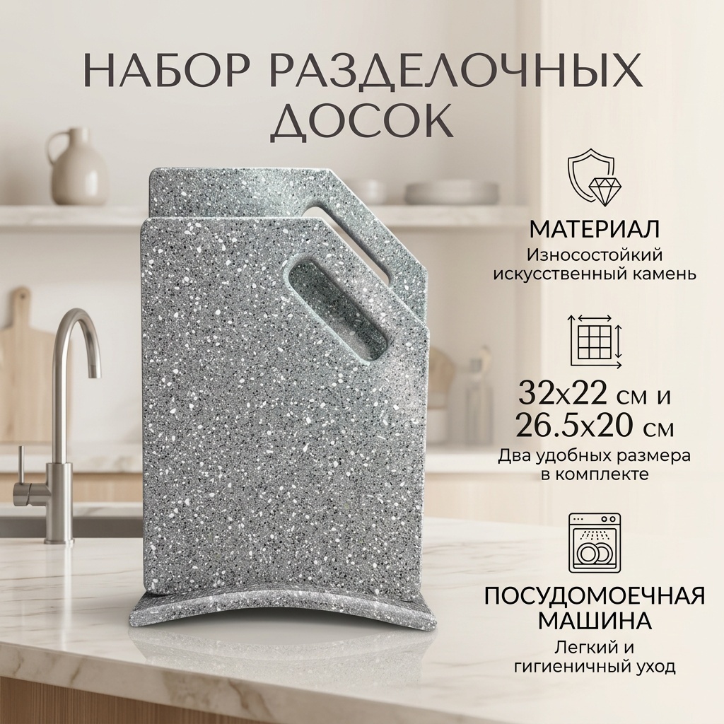 Набор разделочных досок 30026728_332000747 2 шт, камень, искусственный камень
