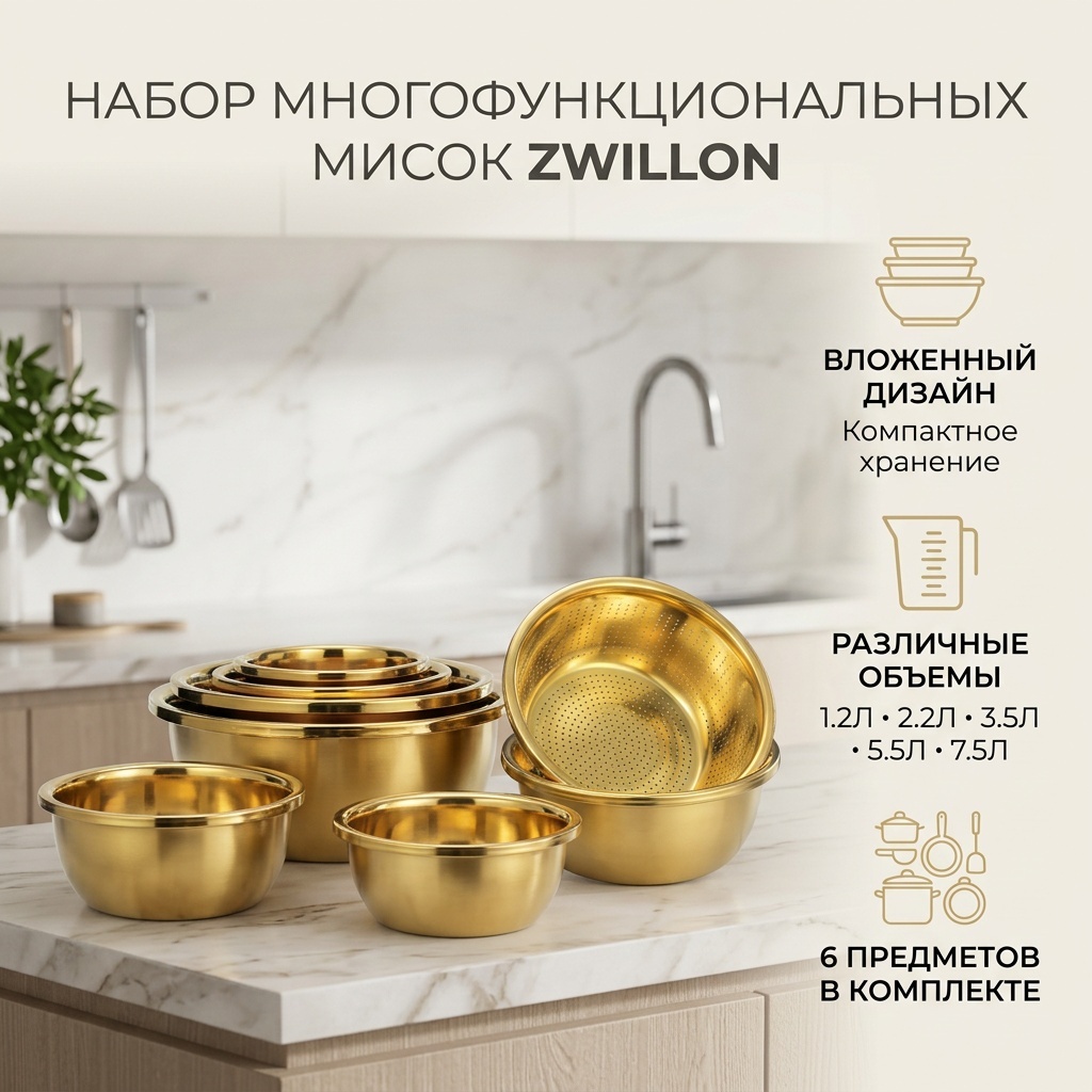 Набор мисок ZWILLING 24х24 см, нержавеющая сталь, 5 шт