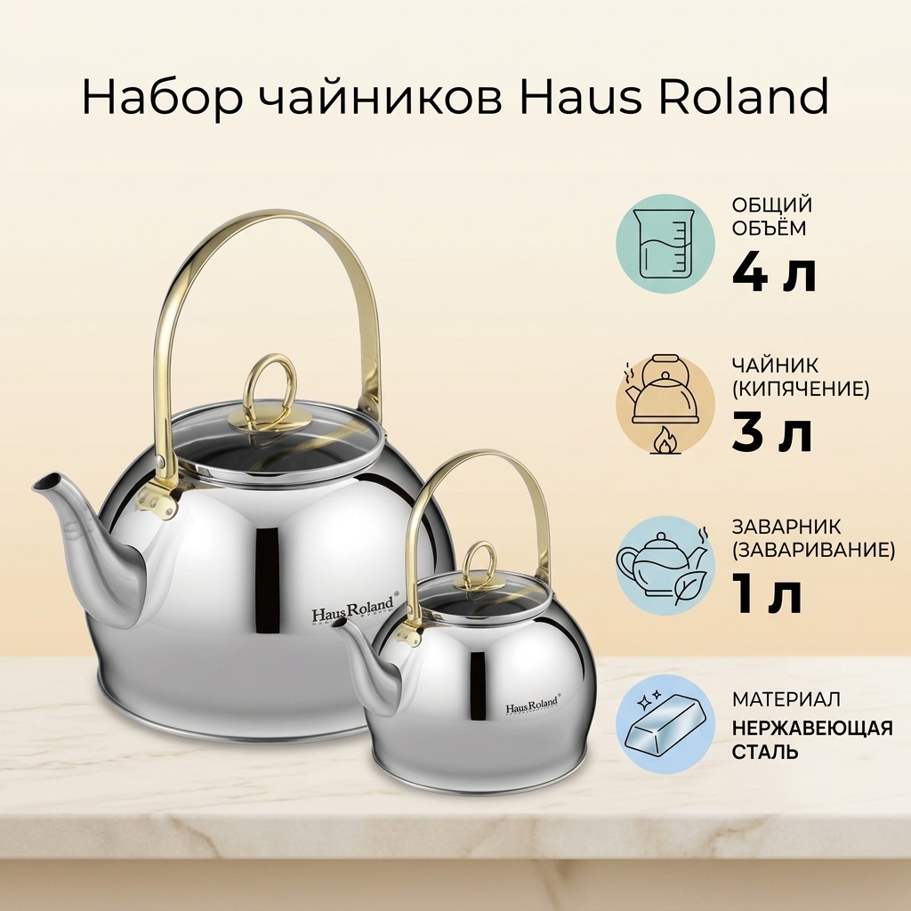 Haus Roland набор чайников HR5647952340 4 л, нержавеющая сталь, бакелит