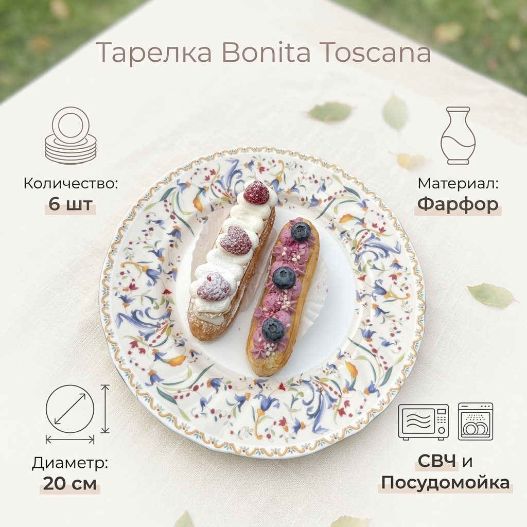 Тарелка Bonita 20 см, 6 шт, фарфор
