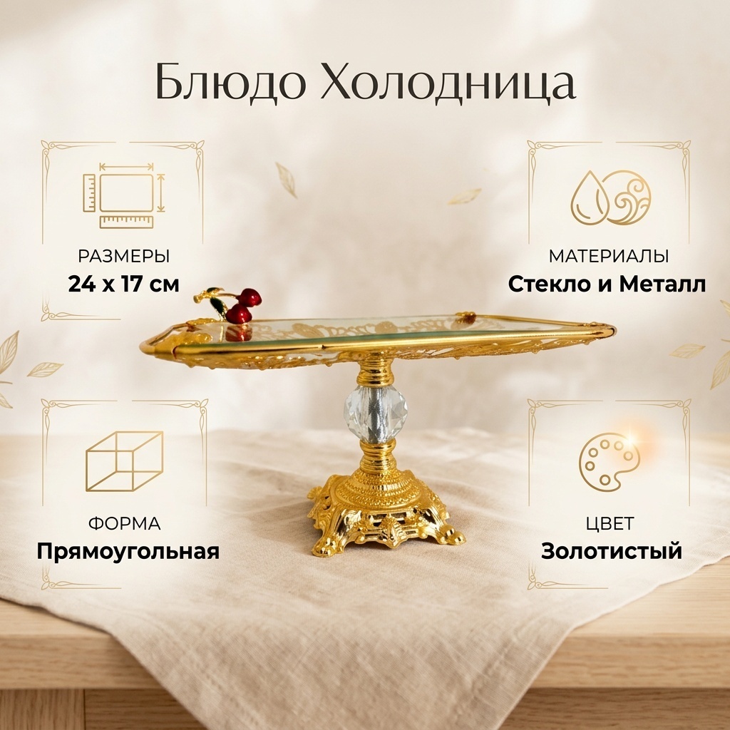Блюдо 24х17 см, стекло, металл, 1 шт
