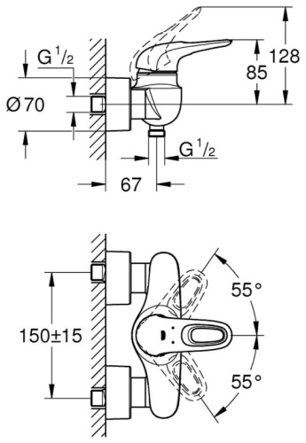 Смеситель для душа Grohe 957090056 EuroStyle New 33590003 , латунь, цвет хром