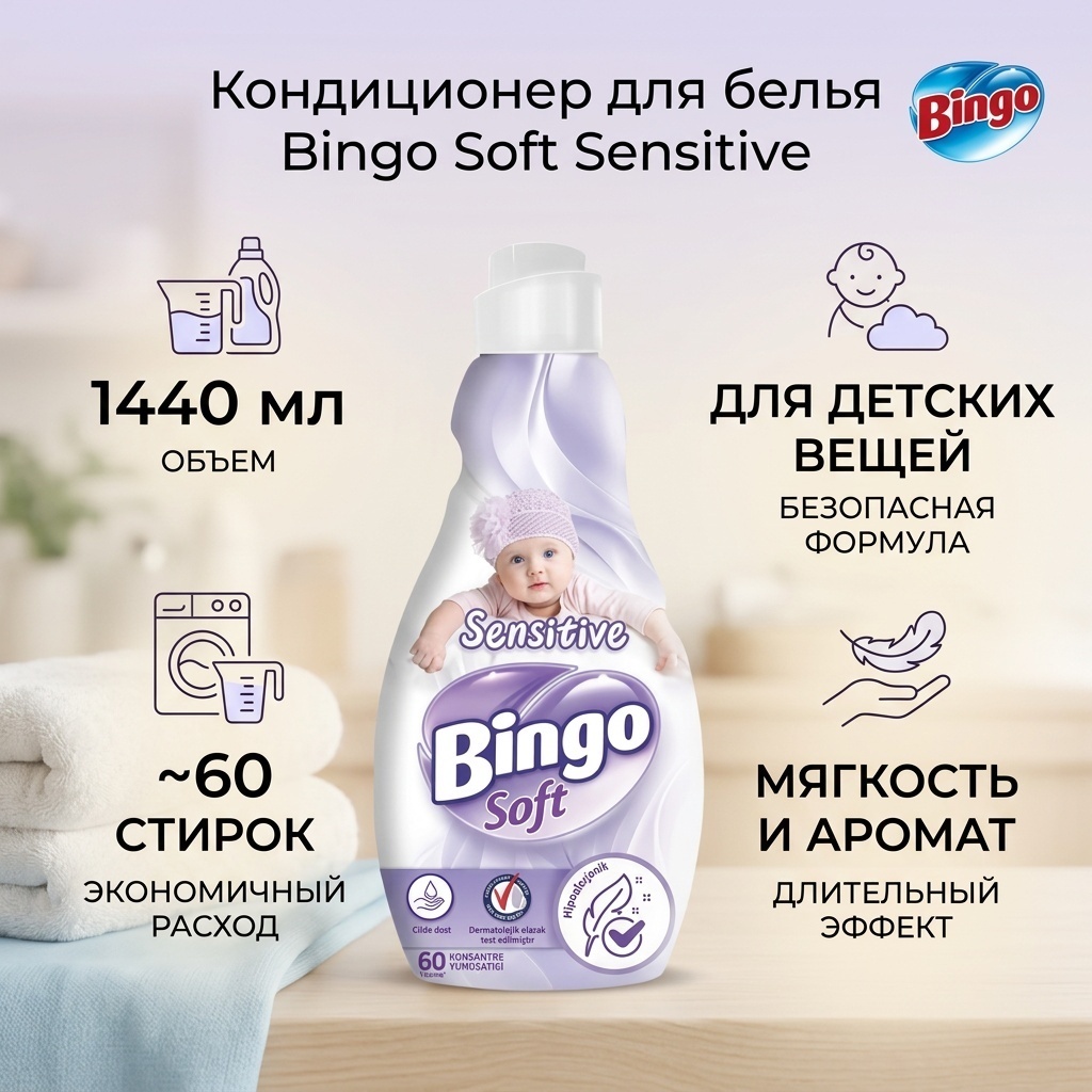 Bingo кондиционер Кондиционер для белья концентрированный 1440мл SENSITIVE 1440 мл