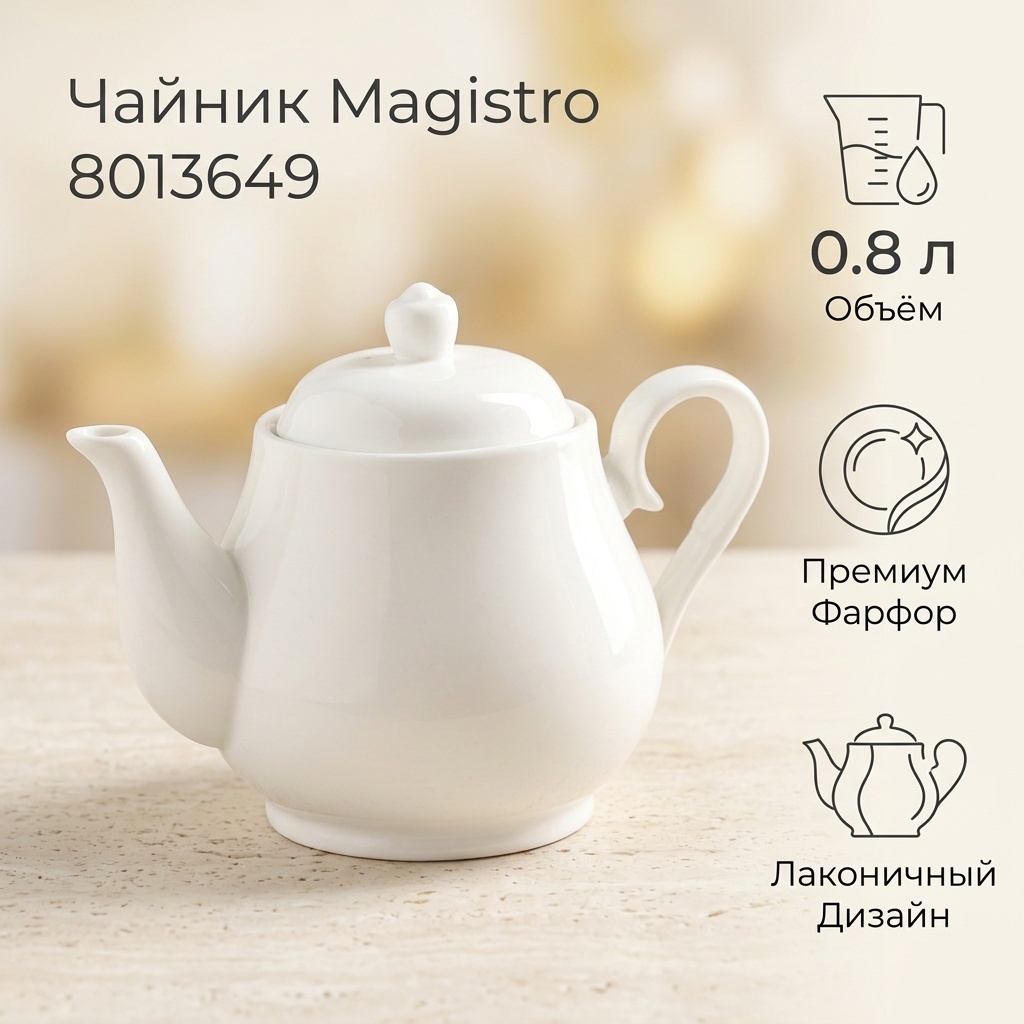 Чайник Magistro 8013649 800 л, фарфор