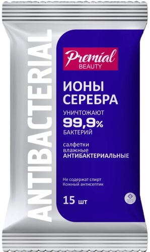 Влажные салфетки Premial Серебряная защита антибактериальные 15 шт