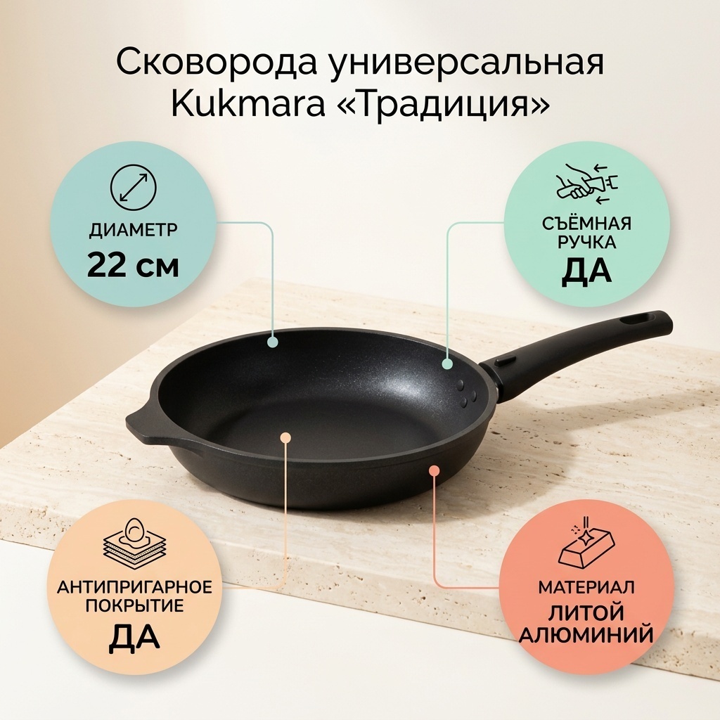 Сковорода Kukmara 22 см , алюминий