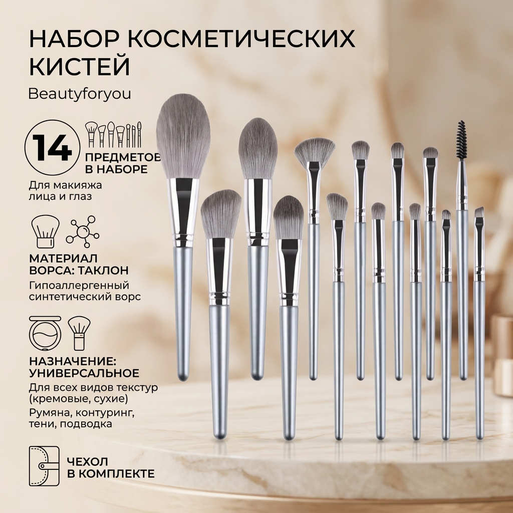 Beautyforyou набор кистей для макияжа 14 шт