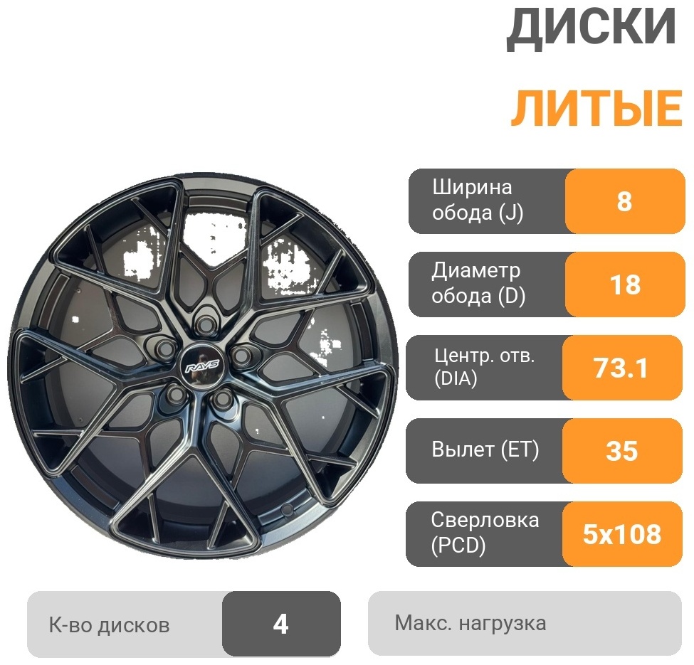 RNO X16 8x18/5x108 D73.1 ET35 4 диска черный матовый