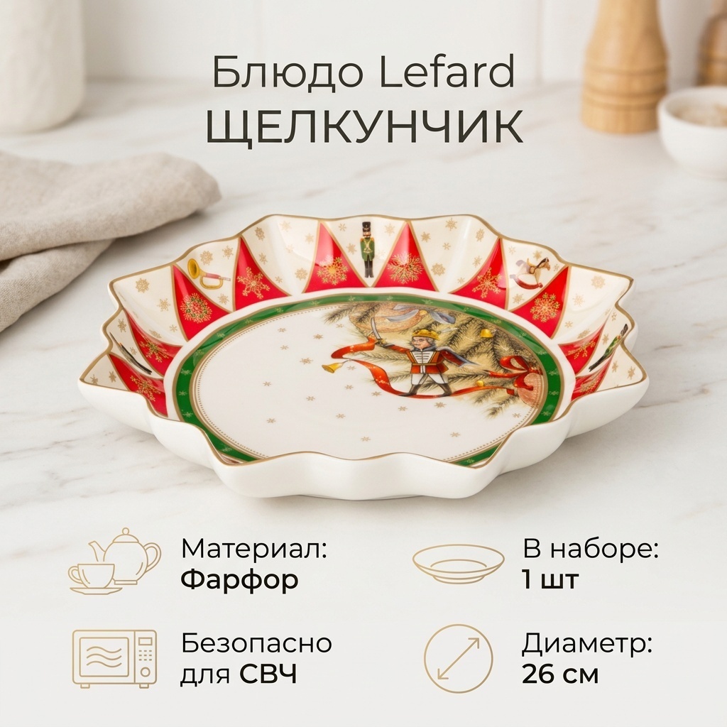 Блюдо Lefard ЩЕЛКУНЧИК 26х26 см, фарфор, 1 шт