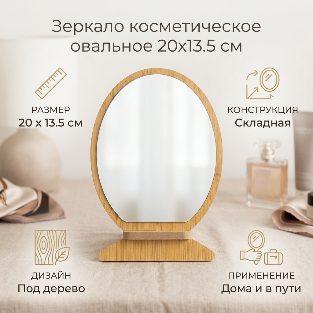 Зеркало настольное косметическое 20х13.5 см