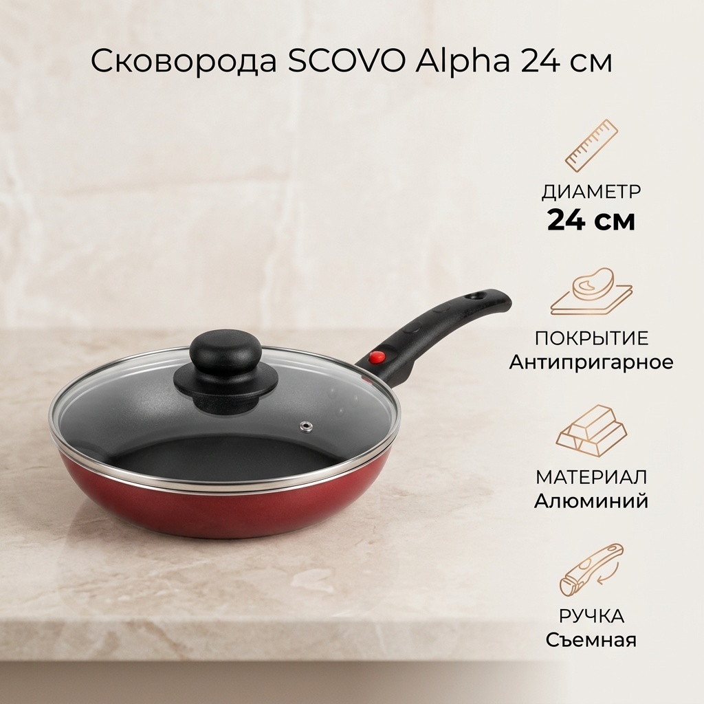 Сковорода SCOVO Alpha 24 см с антипригарным покрытием, алюминий