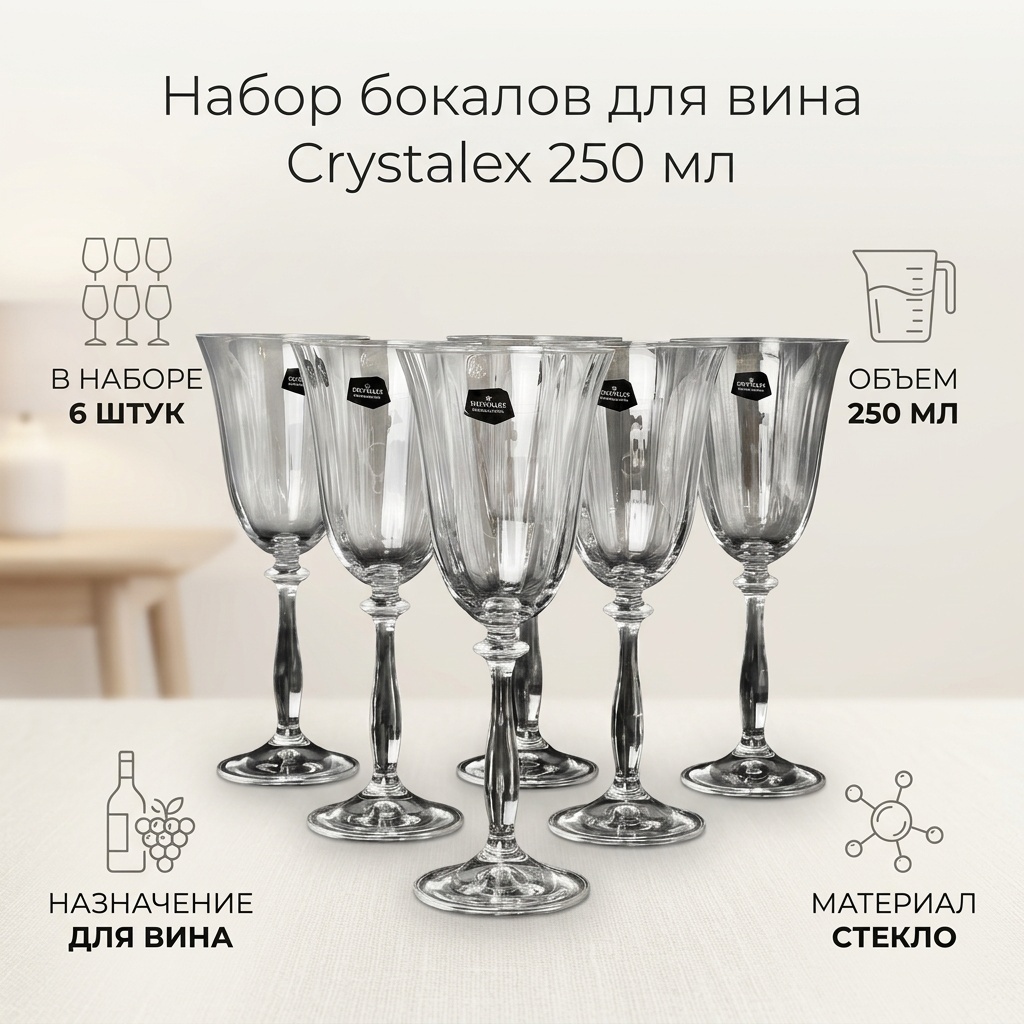 Набор бокалов Crystalex 250 мл, стекло, 6 шт