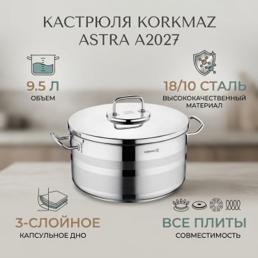 Кастрюля 9.5 л, Korkmaz Astra A2027 нержавеющая сталь