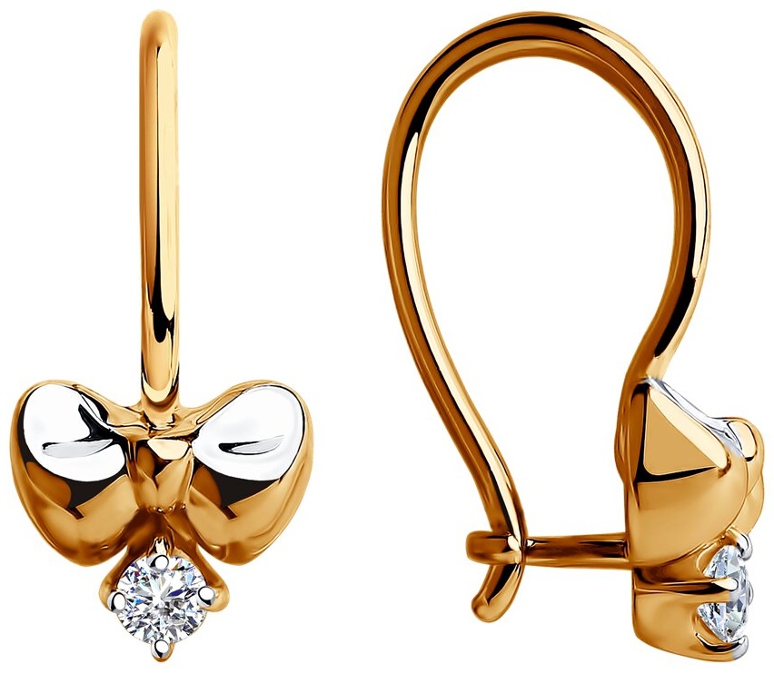 Серьги Diamant Красное 69237 вес 1.33 г золото, фианит