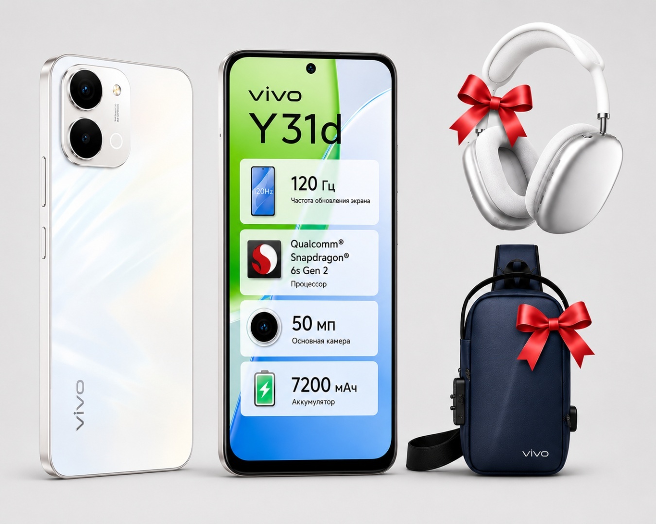 Смартфон Vivo Y31d 6 ГБ/128 ГБ белый + подарок