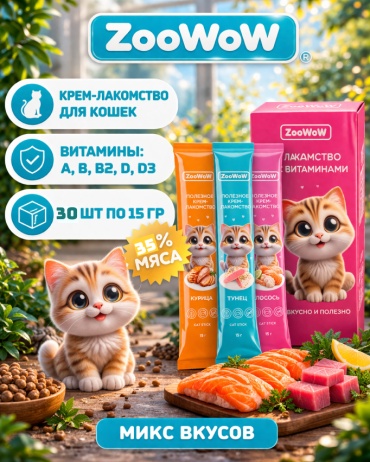 ZooWoW пюре курица, тунец, лосось 15 г 30 шт