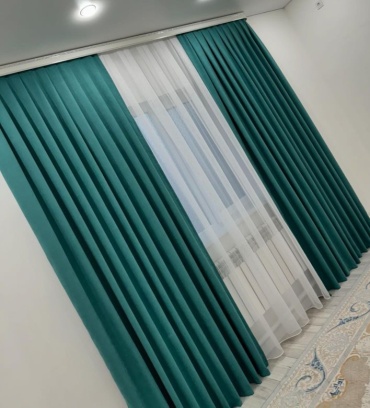 Комплект Kerbez Home Design 600x270 см 3 шт, тюль, канвас, изумрудный, светло - зеленый