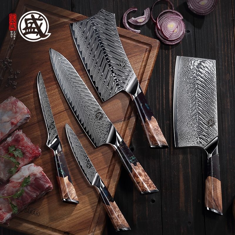 Набор ножей Mitsumoto Sakari 1fish9, лезвие: дамасская сталь 5 шт