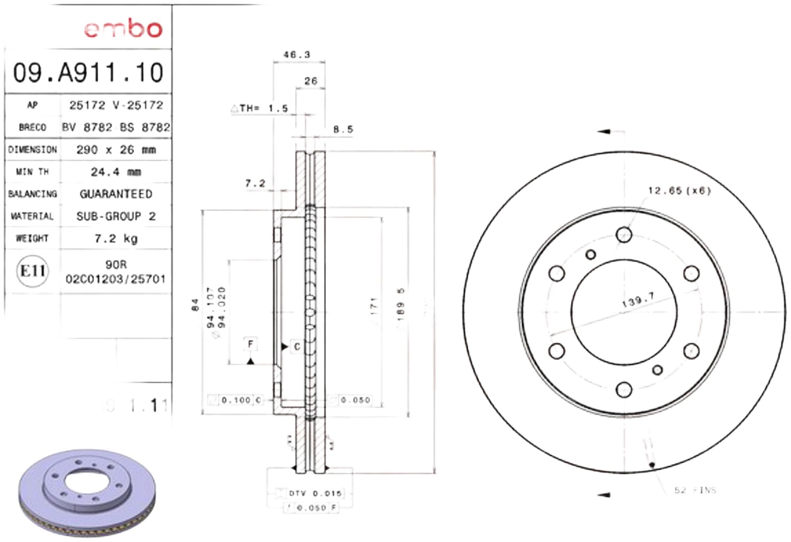 Диски Brembo передние 09A91110