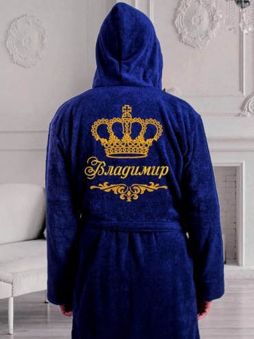 Махровый халат синий