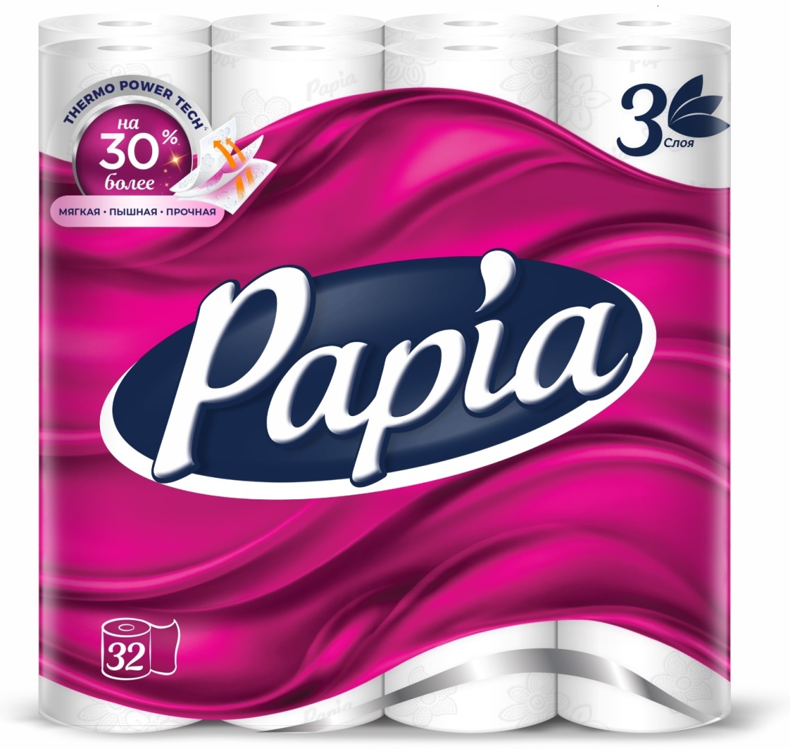 Papia туалетная бумага 3-слойный 32 шт, первичная целлюлоза