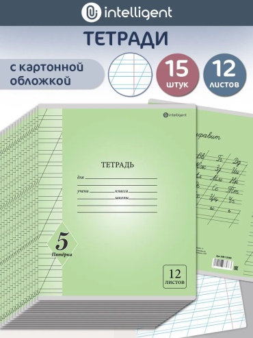 Общая тетрадь Intelligent Тетрадь 12 листов в косую линию 15 штук, 12 л, А5, линейка, мягкая обложка, 15 шт