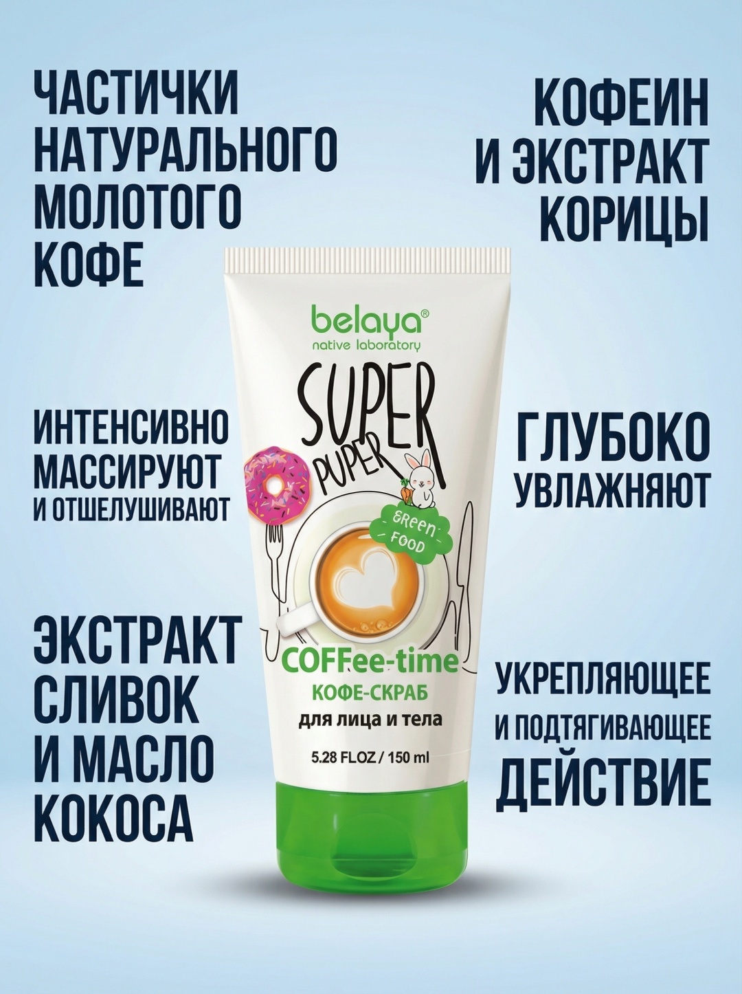 Белая косметика скраб Кофе-Скраб Super Puper Coffee-time для лица и тела 150 мл
