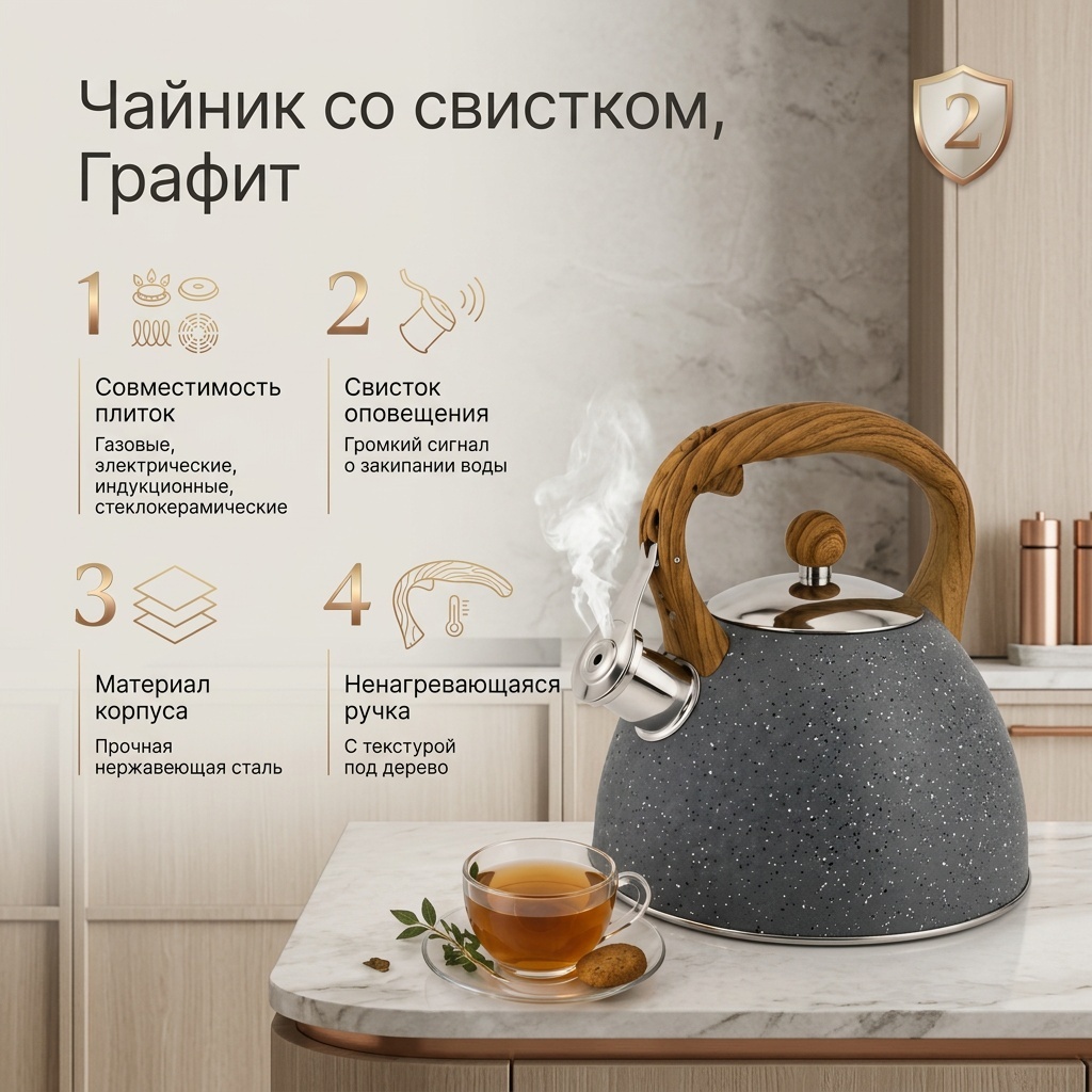 Haus Roland чайник RasheL HR759-4 3 л, нержавеющая сталь