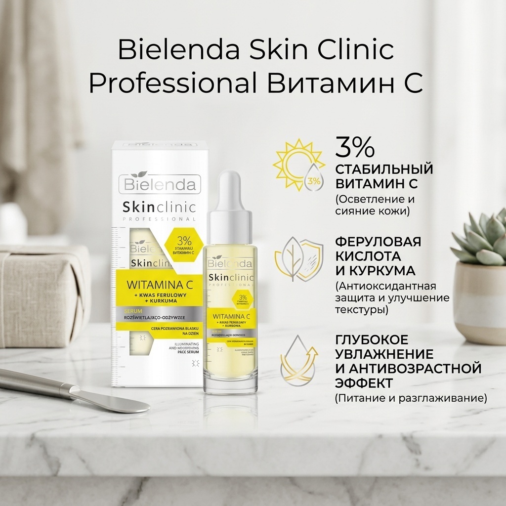 Bielenda сыворотка Skin Clinic Professional Витамин С Осветляющая и питательная сыворотка на день 30мл для лица 30 мл