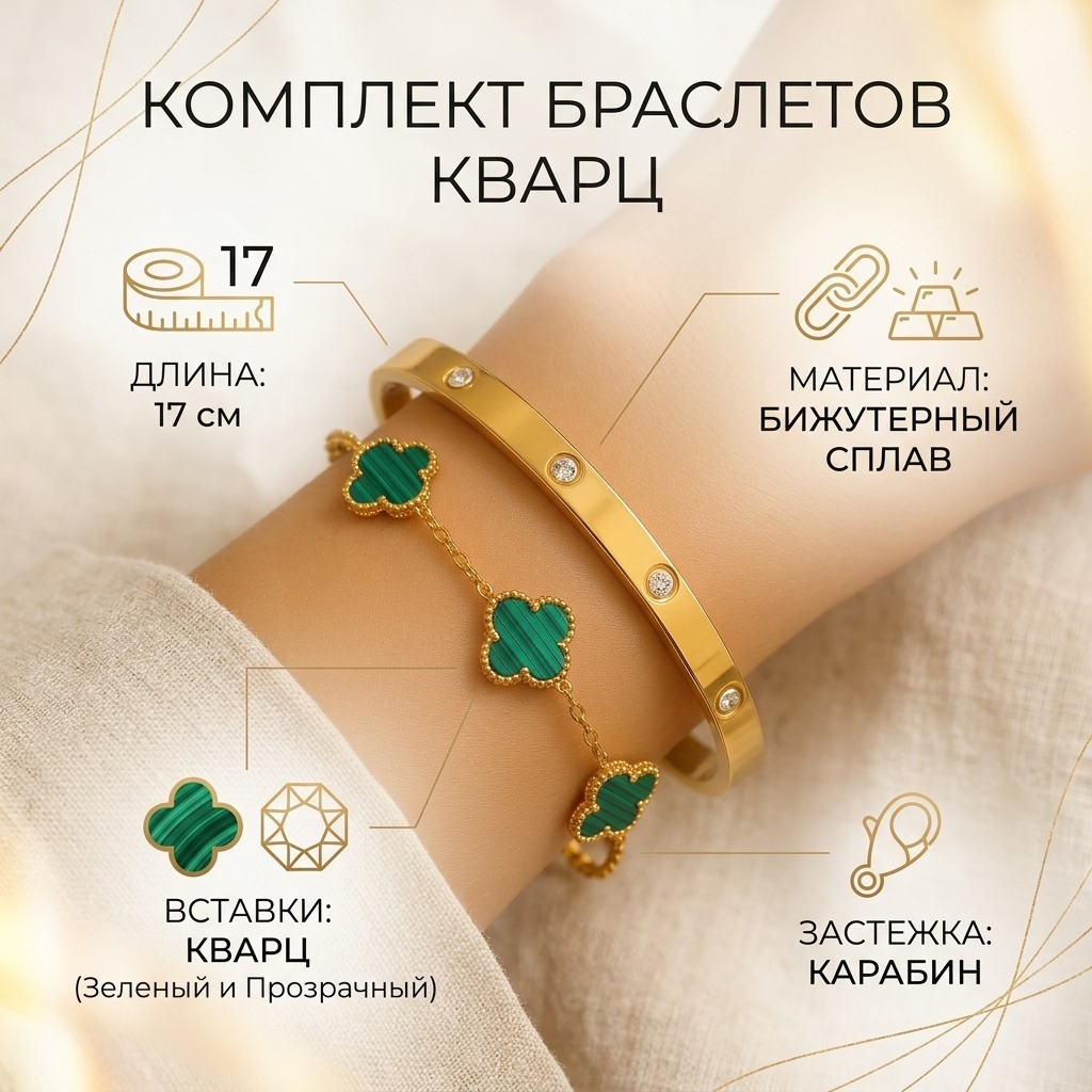 Браслет длина 17 см бижутерный сплав, кварц