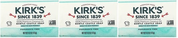 Кусковое мыло туалетное Kirk's Нежное кастильско 113 г по 3 шт