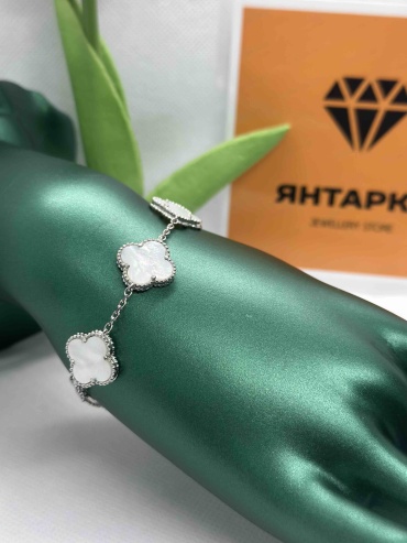 Янтарка Лабораторный обработанный перламутр длина 20 см, вес 8.03 г серебро, плетение якорное