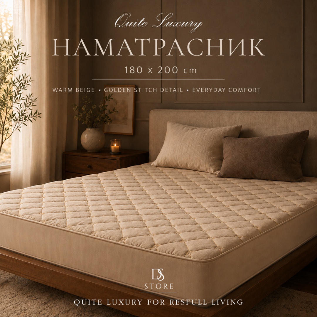 DS наматрасник на резинке Moontix Quiet стеганый 180x200, полиэстер, поликоттон, полисатин