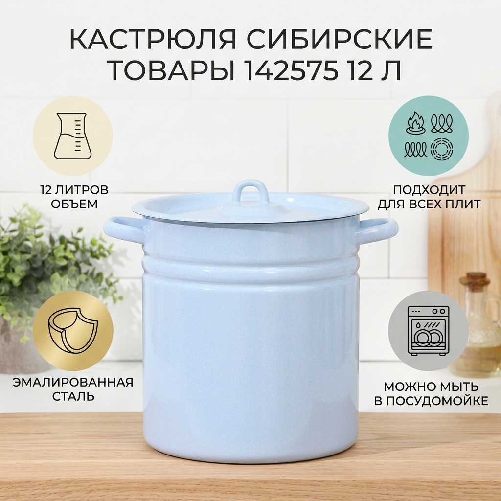 Кастрюля 12 л, Сибирские товары 1421575 эмаль