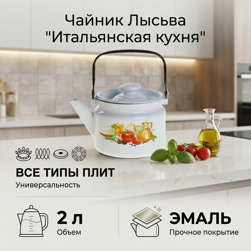 Лысьва чайник Итальянская кухня Итальянская кухня С-2710П2/4Рч 2 л, эмаль