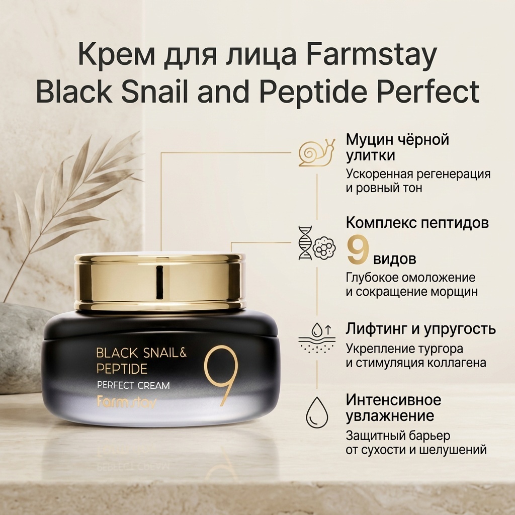 Farmstay крем Black Snail and Peptide Perfect для лица 55 мл