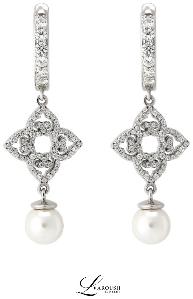 Серьги Laroush Jewelry TKE0147W01 вес 11.28 г серебро, жемчуг, циркон