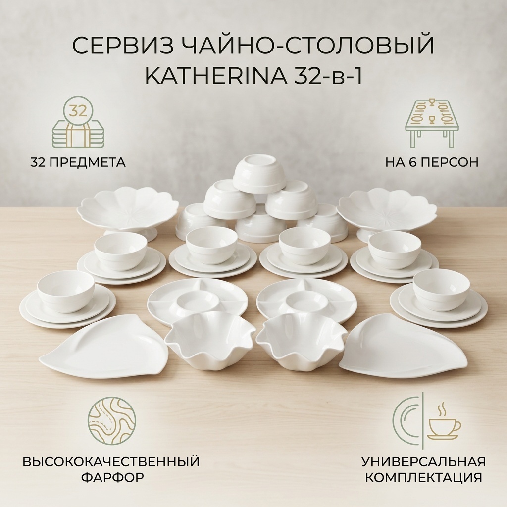 Сервиз на 6 персон Katherina Katherina, предметов: 32, чайно-столовый, керамика